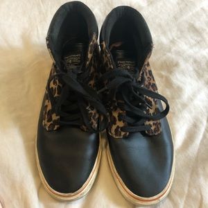 EUC black leather & cheetah radii high tops